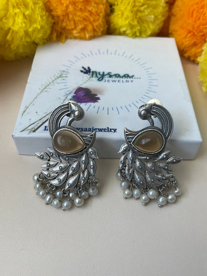 Oxidized Peacock Earrings: Colorful Statement Jewelry