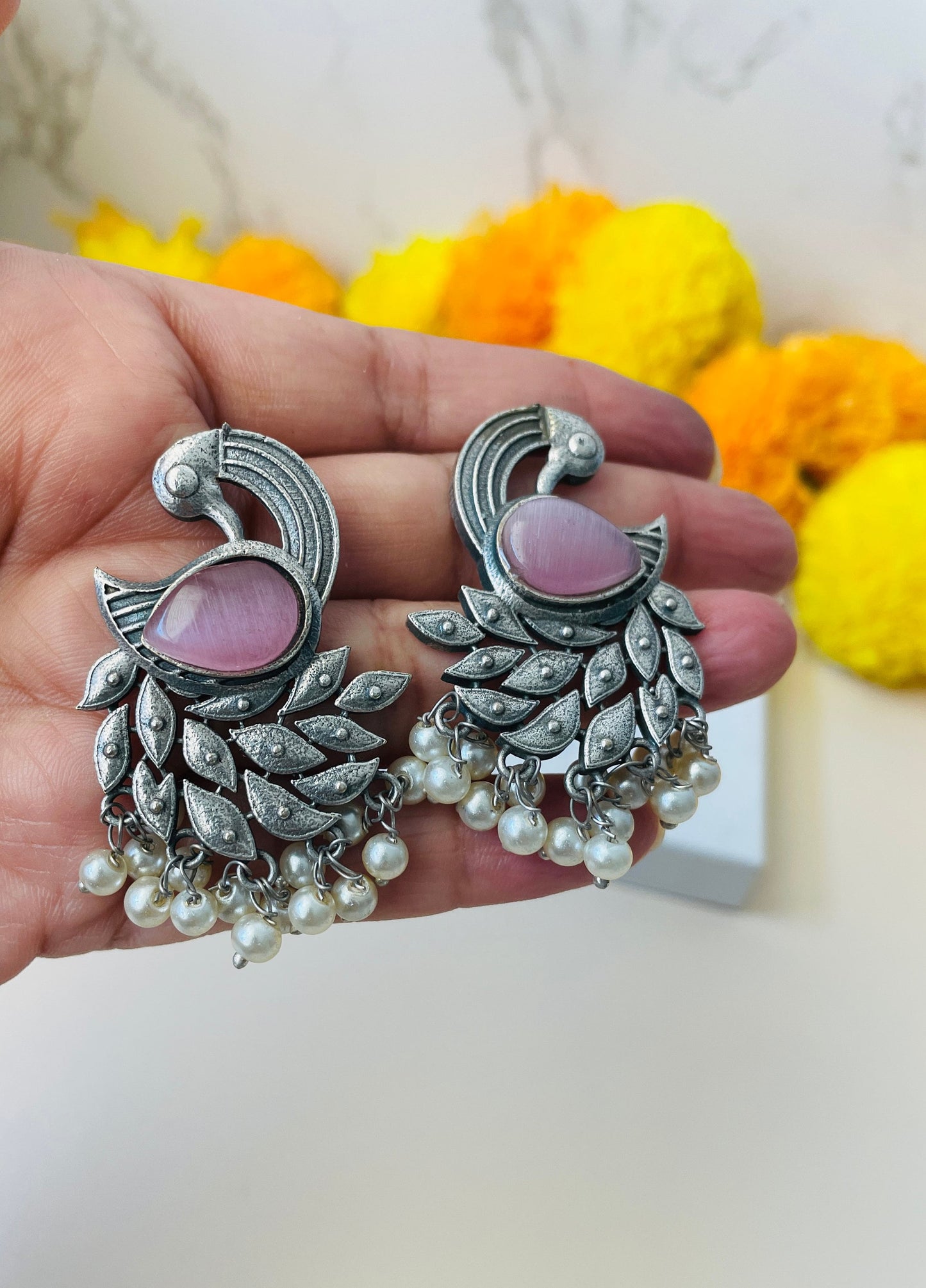 Oxidized Peacock Earrings: Colorful Statement Jewelry