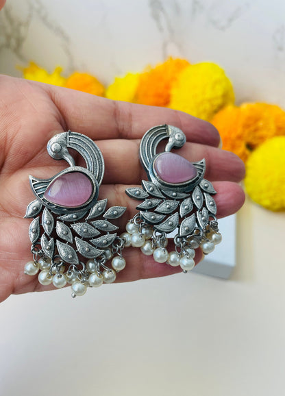 Oxidized Peacock Earrings: Colorful Statement Jewelry