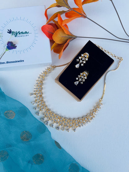 Cubic Zirconia Choker Necklace: Two-Tone Gold Plated Crystal