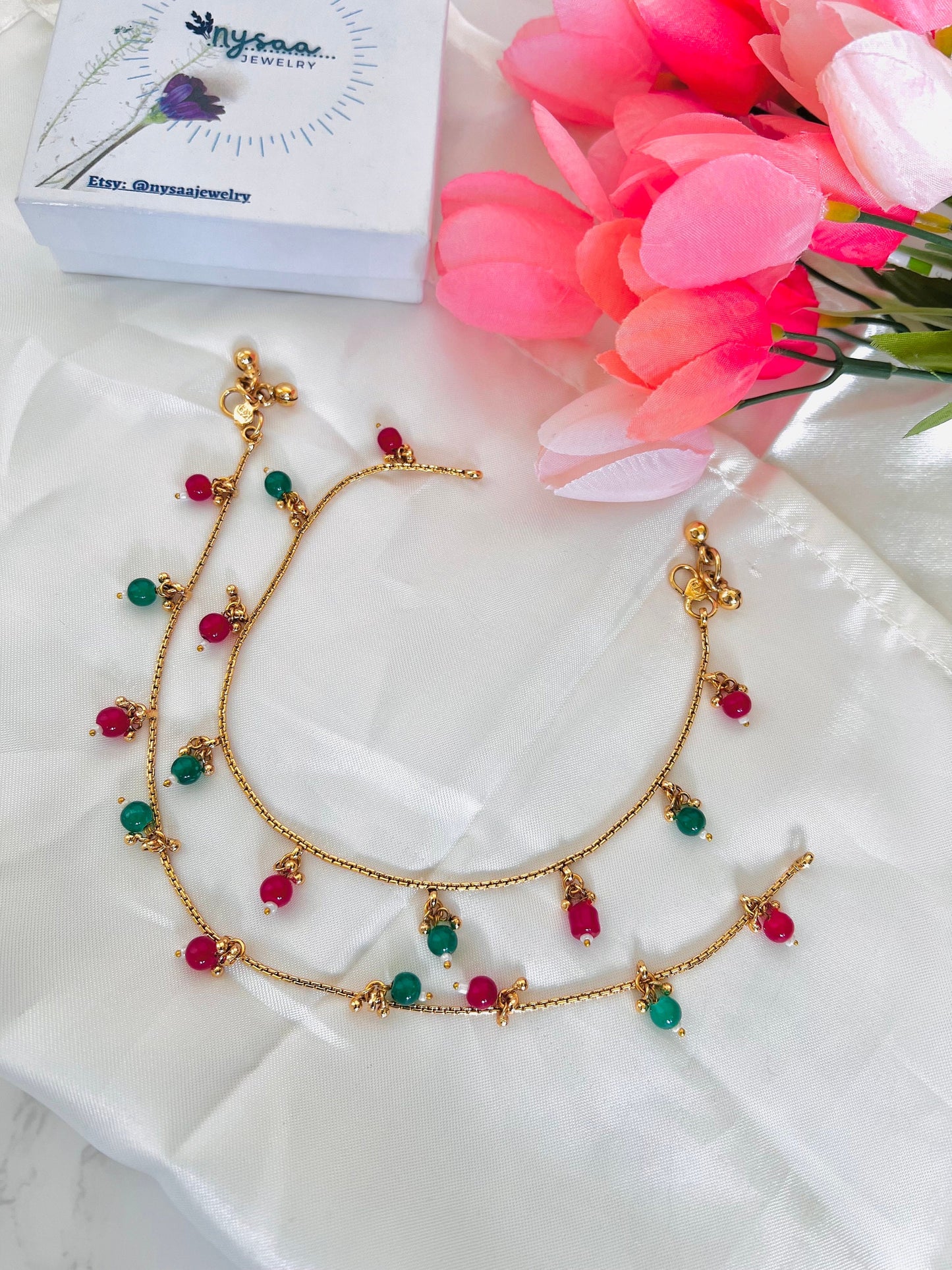 Nysaa gold plated multicolored beads anklet