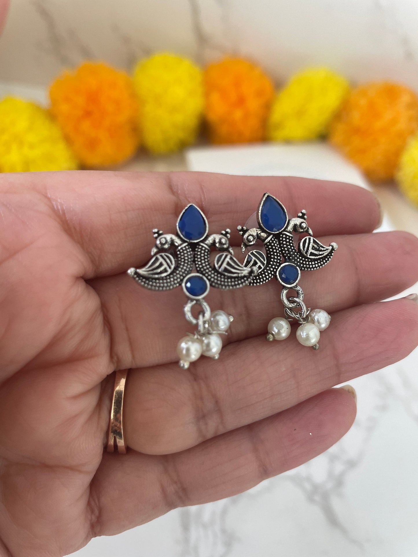 Oxidized Small Earrings: Lightweight Carved Design