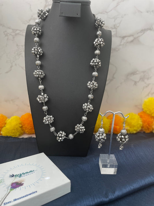 Oxidized Indian Necklace Set: Navratri Jewelry, Adjustable Length