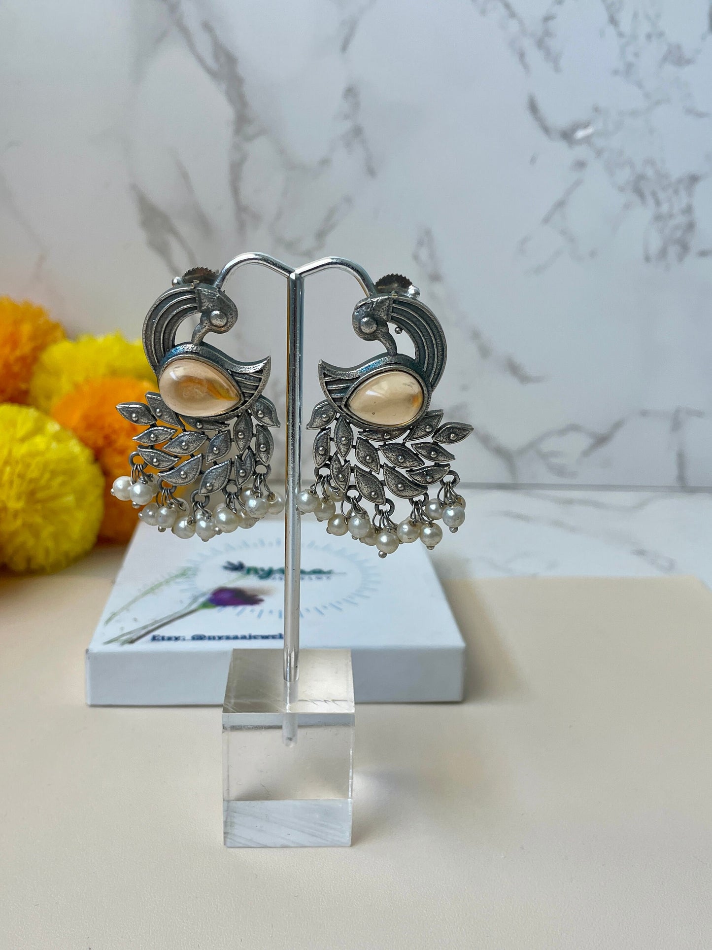Oxidized Peacock Earrings: Colorful Statement Jewelry
