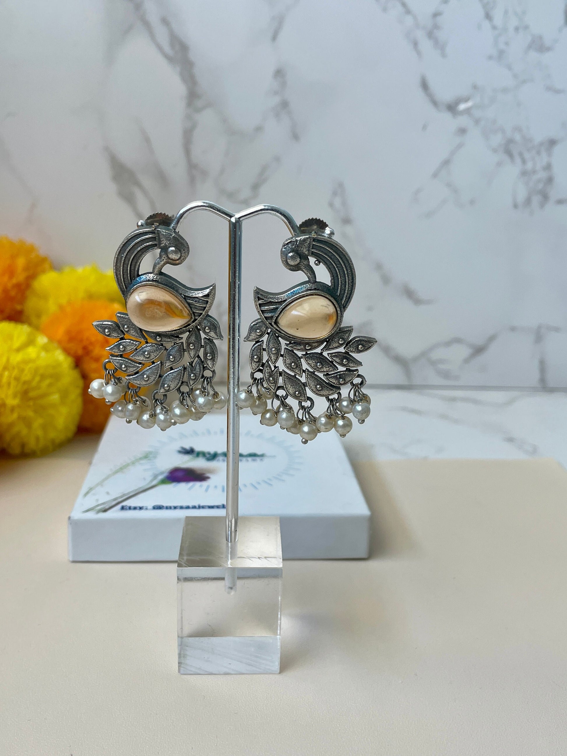 Oxidized Peacock Earrings: Colorful Statement Jewelry