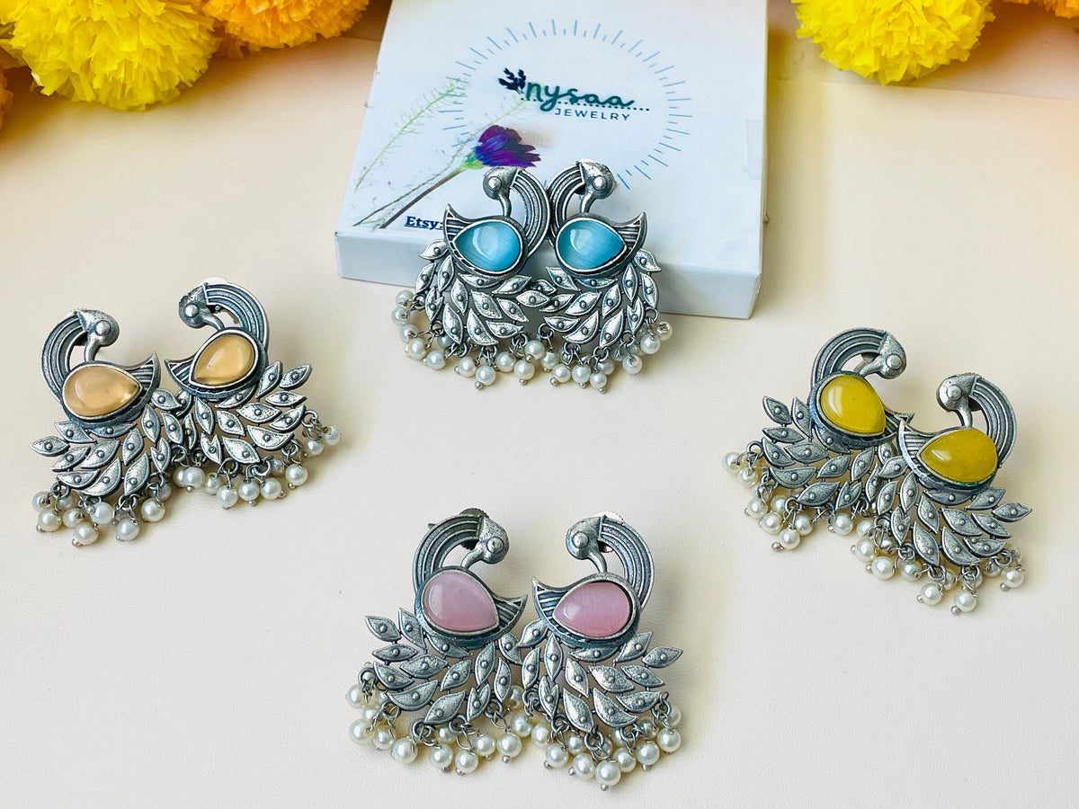 Oxidized Peacock Earrings: Colorful Statement Jewelry