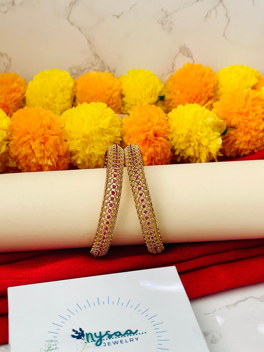 Gold Plated Indian Bangles with Ruby Gems: Lightweight Wedding Jewelry