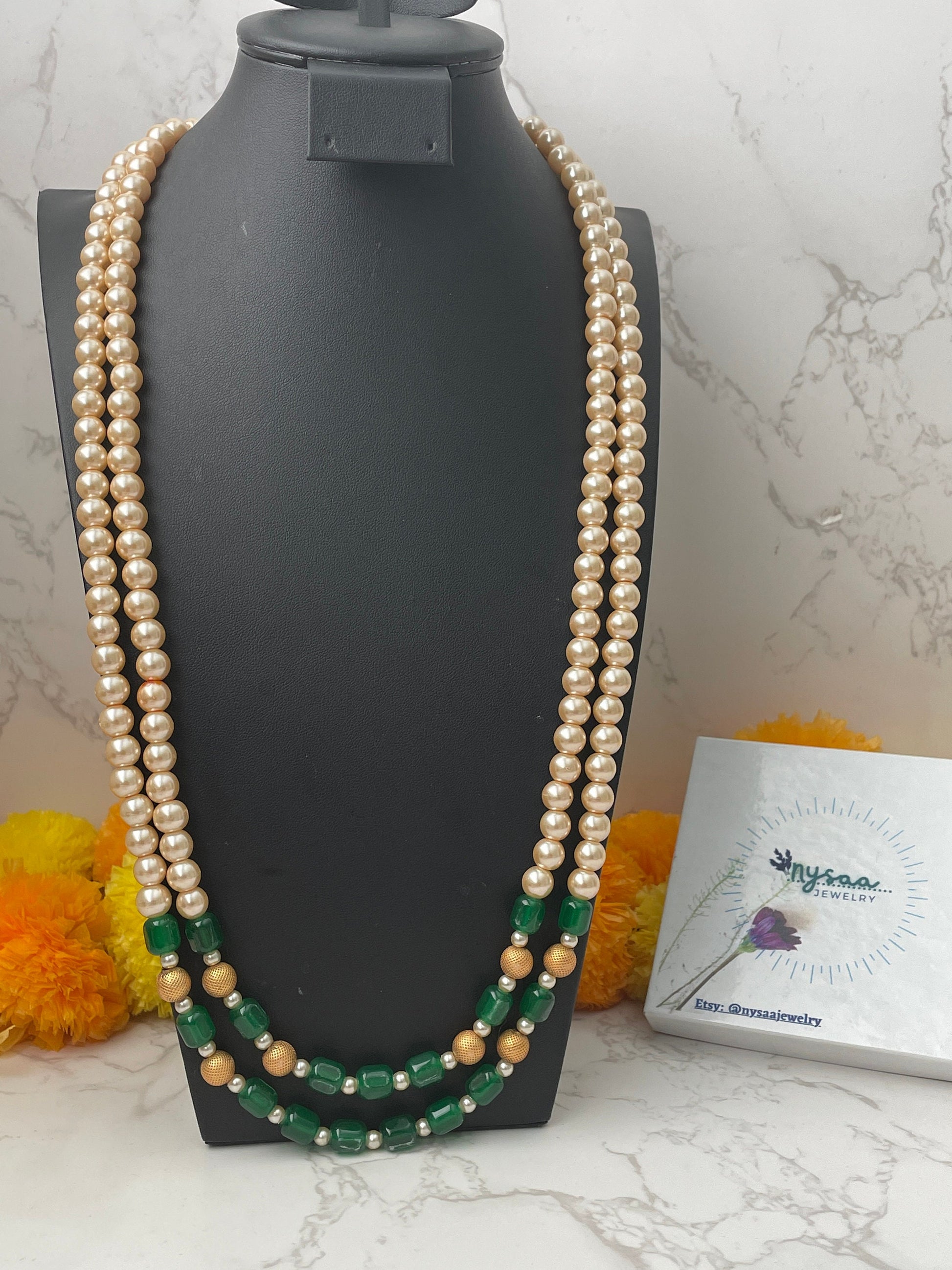 Classic multilayered pearl necklace | Faux pearl necklace | Three strands pearl necklace