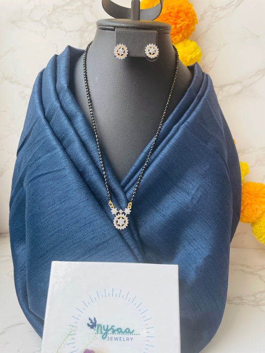 Gold Plated Mangalsutra: American Diamond Necklace & Earrings Set