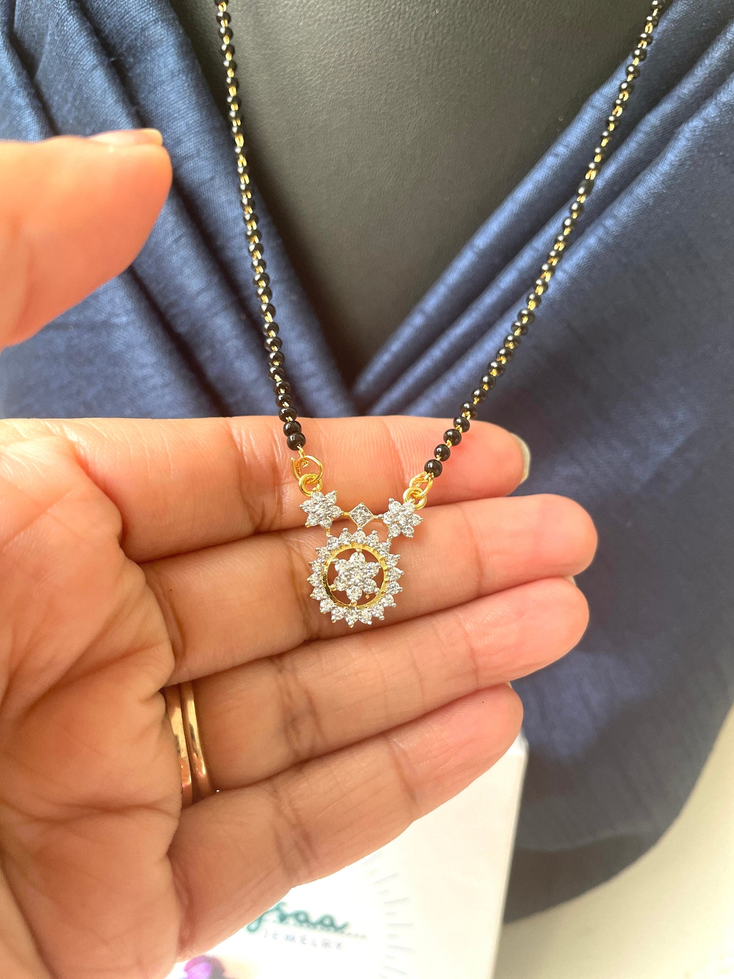 Gold Plated Mangalsutra: American Diamond Necklace & Earrings Set