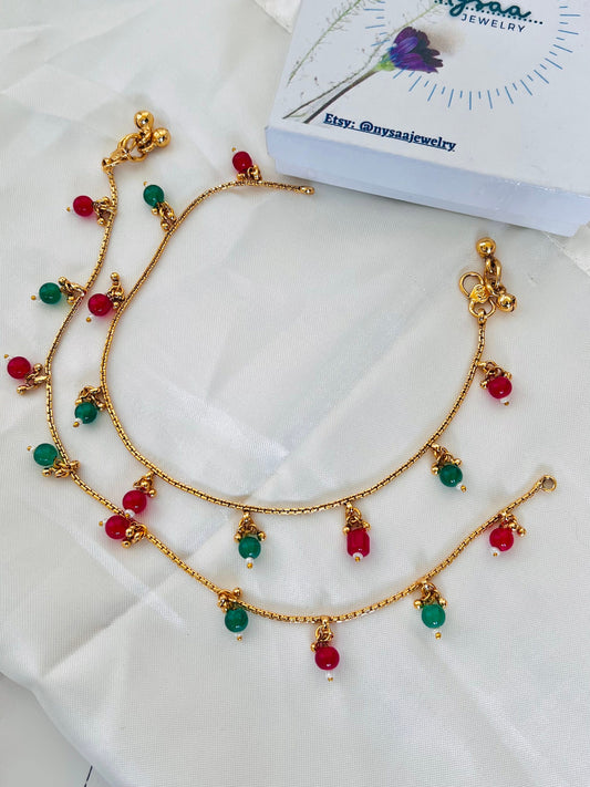 Nysaa gold plated multicolored beads anklet