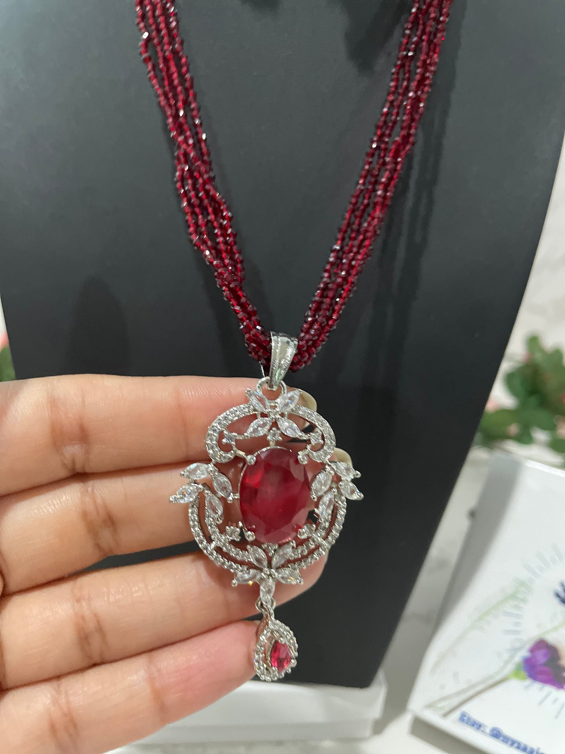 American Diamond Green Stone Necklace Set: Cubic Zirconia Earrings