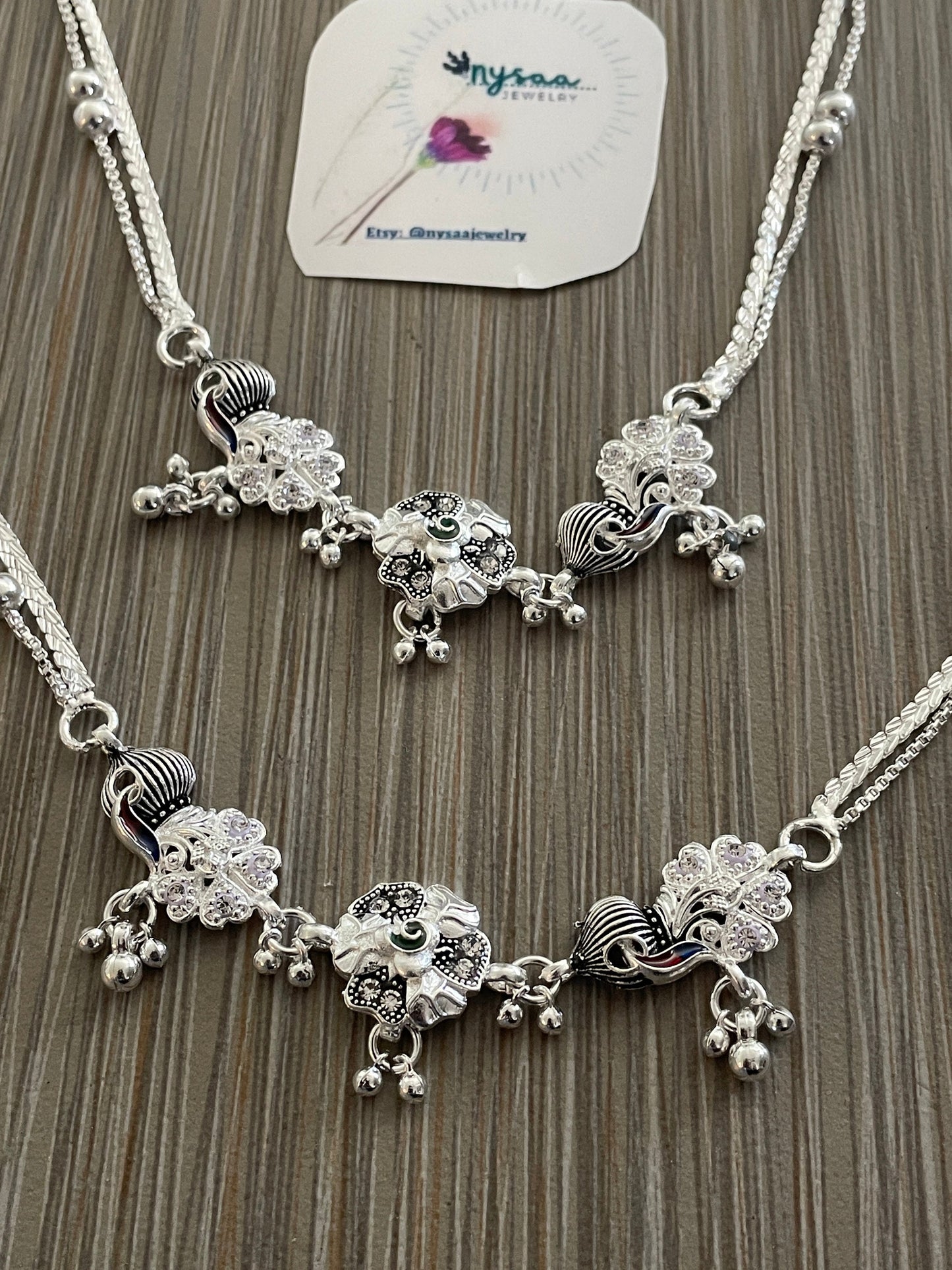 Oxidized Minakari Anklets: Silver Lookalike Bollywood Payal