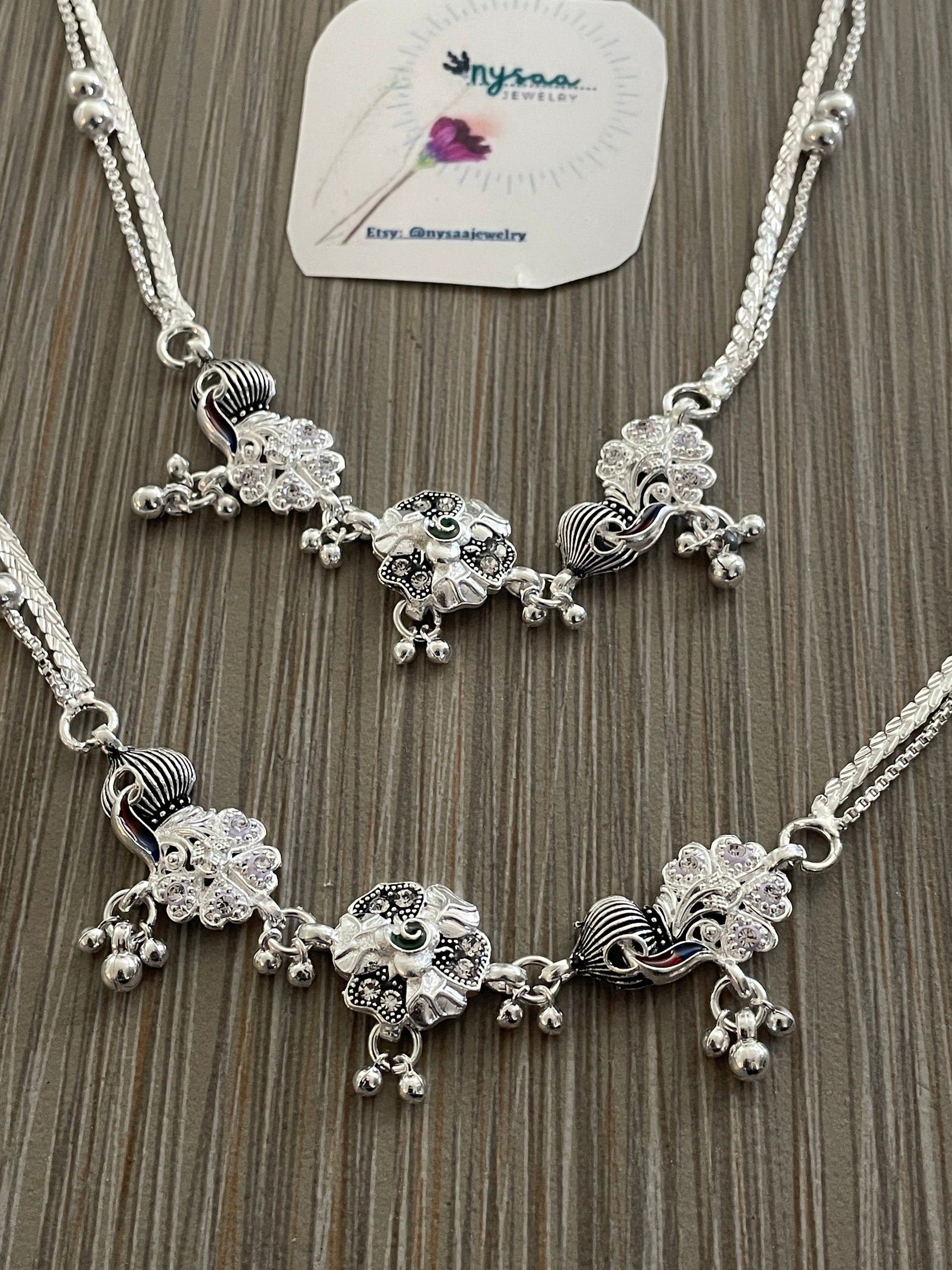 Oxidized Minakari Anklets: Silver Lookalike Bollywood Payal