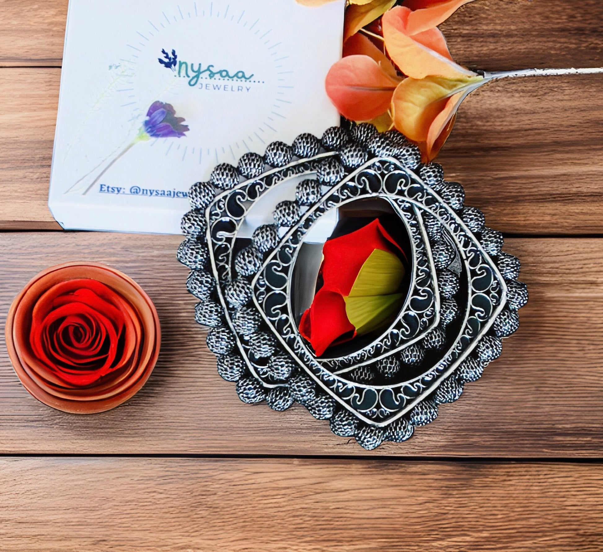 Black Oxidized Bangle Set: German Silver Adjustable Cuff