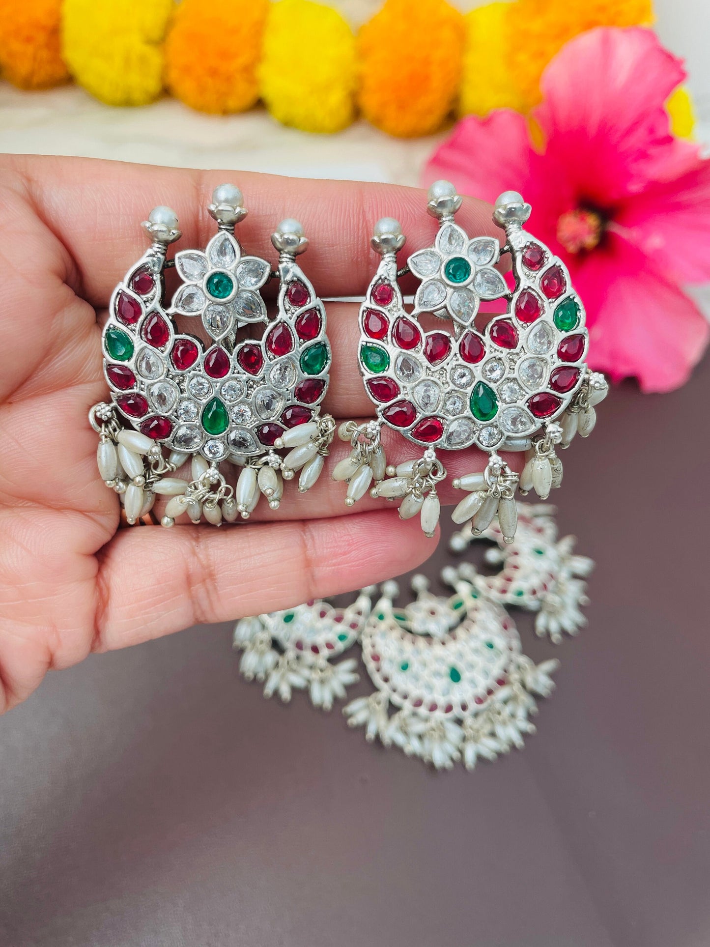 Kemp stone rhodium plated short necklace set