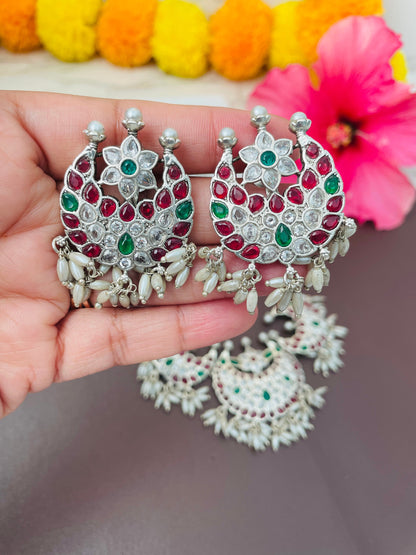 Kemp stone rhodium plated short necklace set