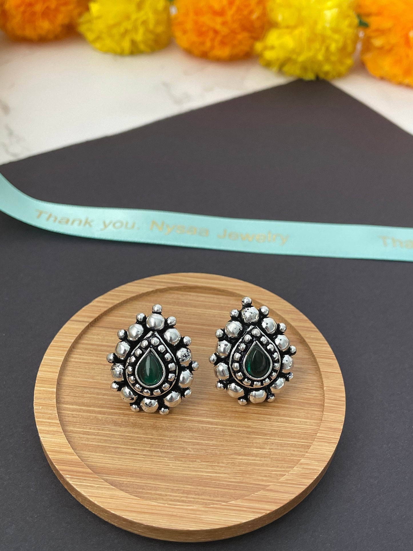 Kemp Stud Earrings: Silver Lookalike, Indian Oxidized Jewelry