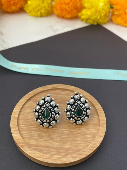 Kemp Stud Earrings: Silver Lookalike, Indian Oxidized Jewelry