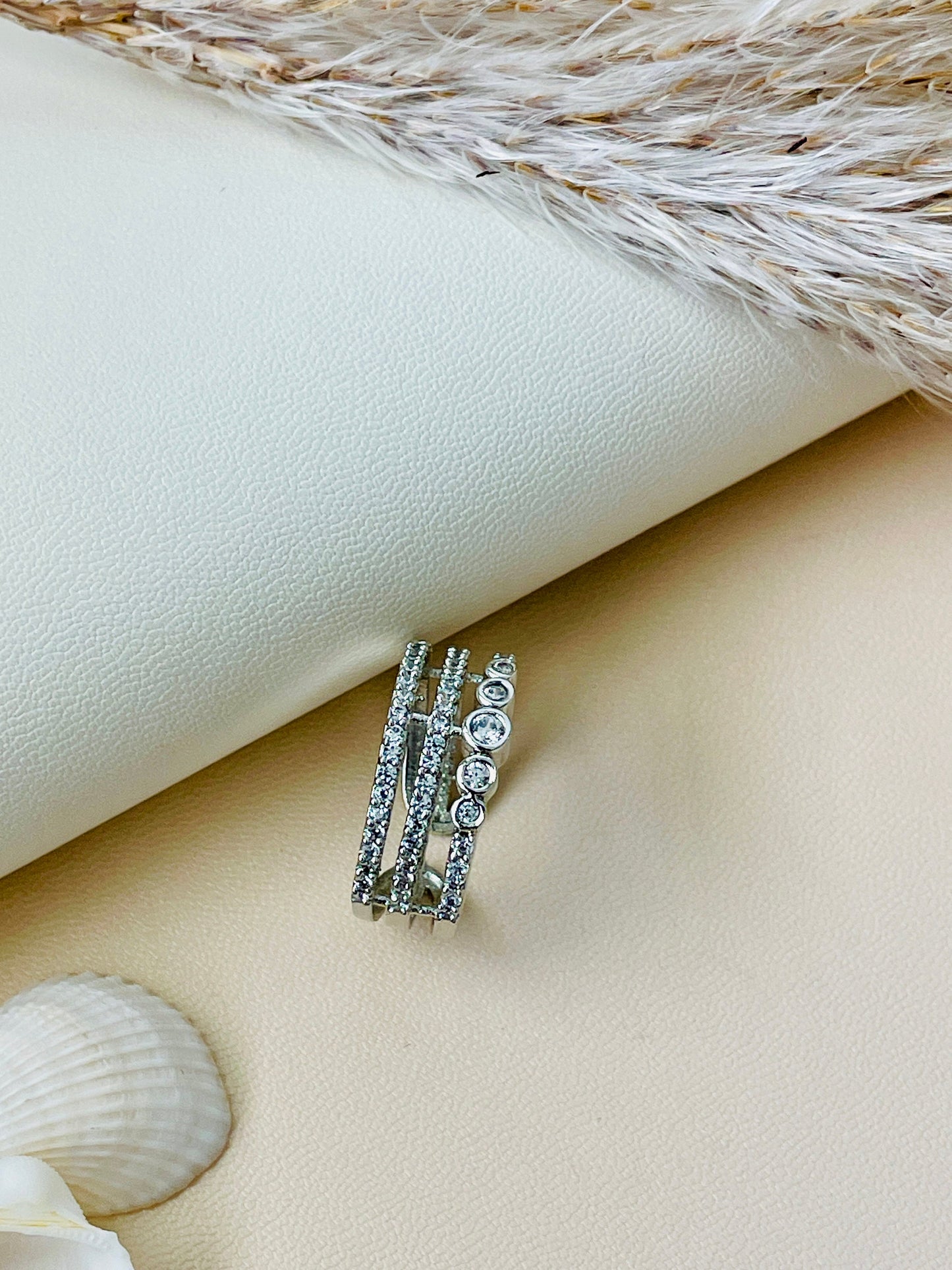 Indian cubic zirconia rhodium plated ring | Statement AD rings | Trendy party wear jewelry