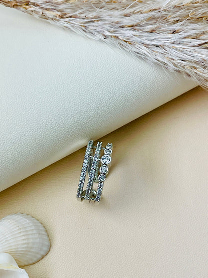 Indian cubic zirconia rhodium plated ring | Statement AD rings | Trendy party wear jewelry