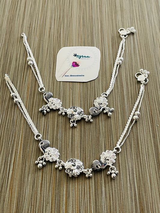 Oxidized Minakari Anklets: Silver Lookalike Bollywood Payal