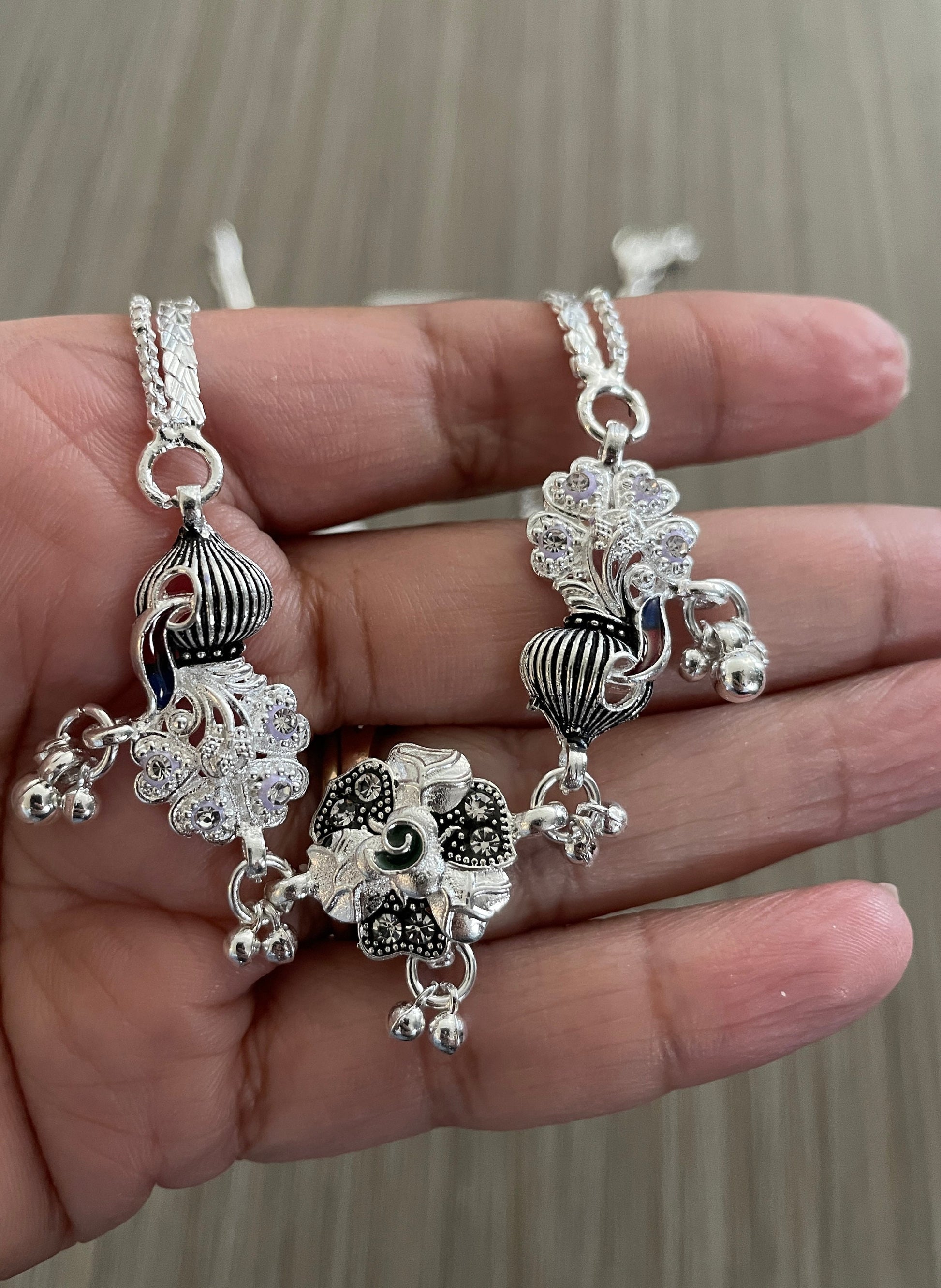 Oxidized Minakari Anklets: Silver Lookalike Bollywood Payal