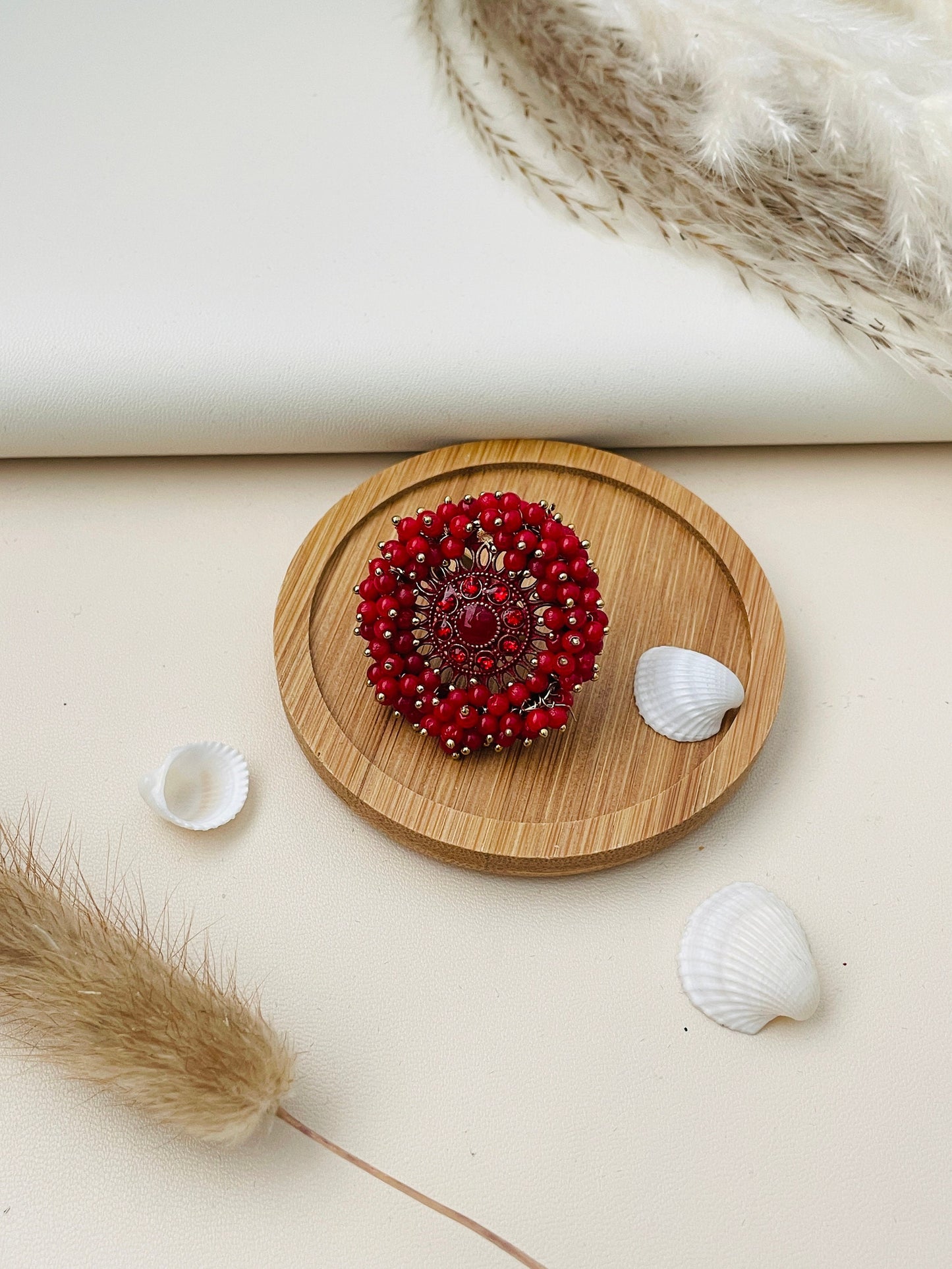 Oversized Pearl Cluster Ring: Gold Plated Bollywood Jewelry