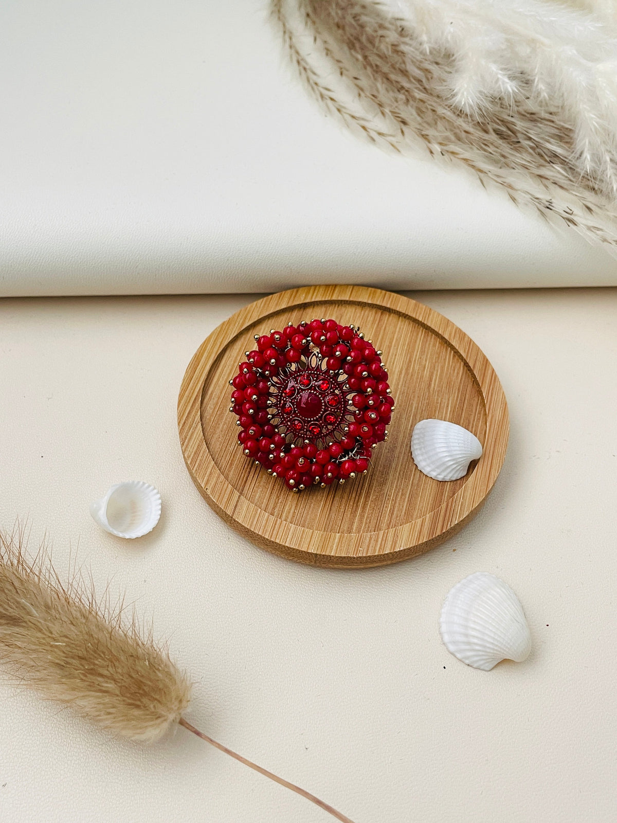 Oversized Pearl Cluster Ring: Gold Plated Bollywood Jewelry
