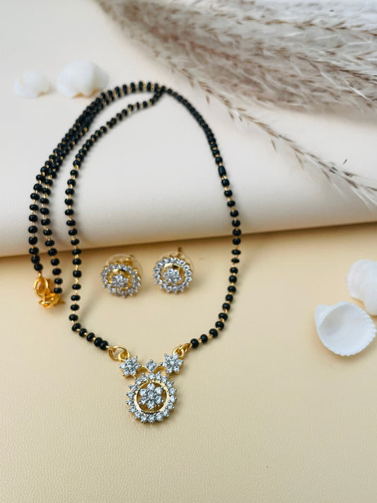 Gold Plated Mangalsutra: American Diamond Necklace & Earrings Set