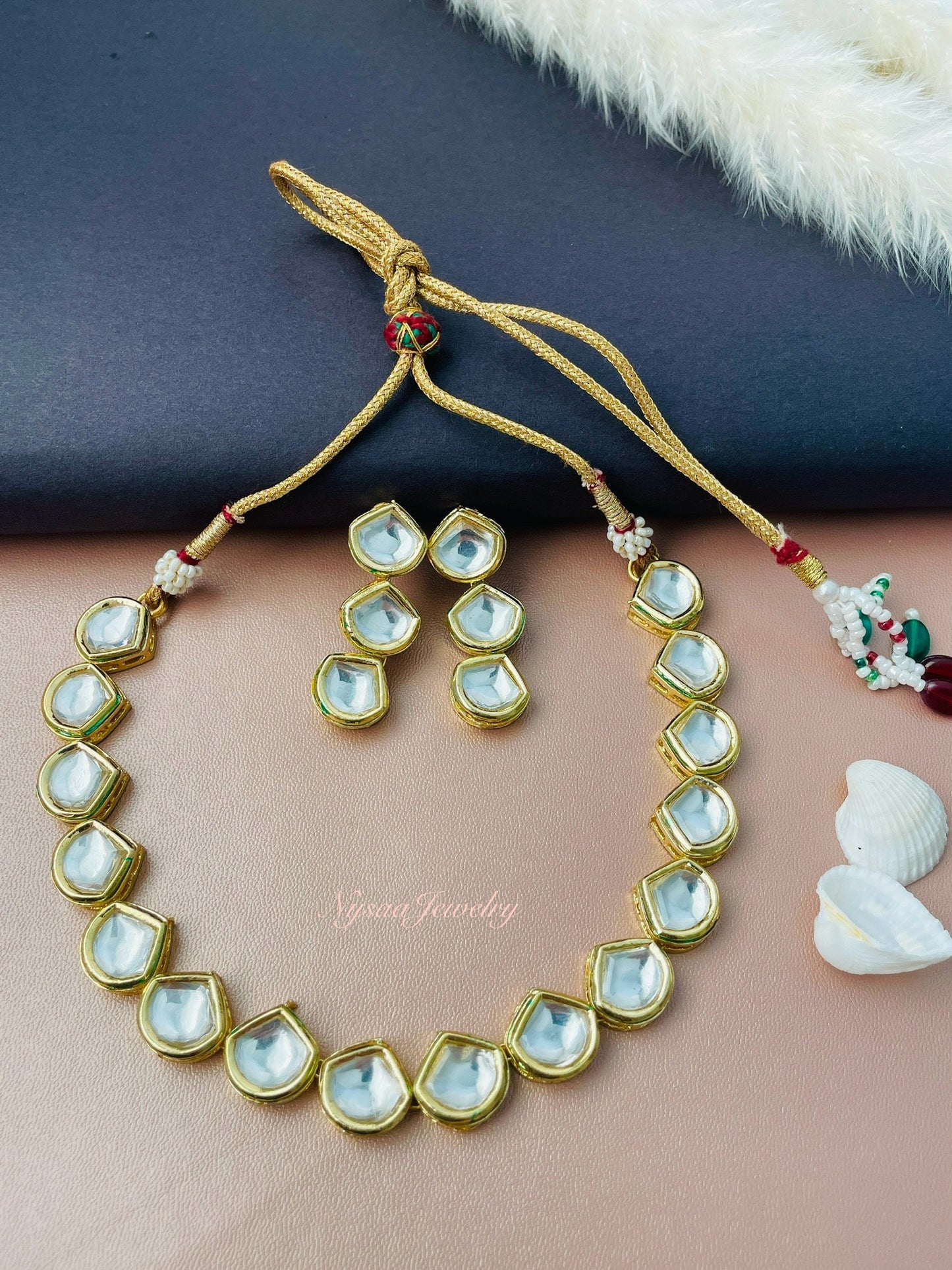 Kundan Gold Plated Necklace Set: Choker and Earrings