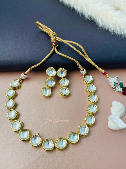Kundan Gold Plated Necklace Set: Choker and Earrings