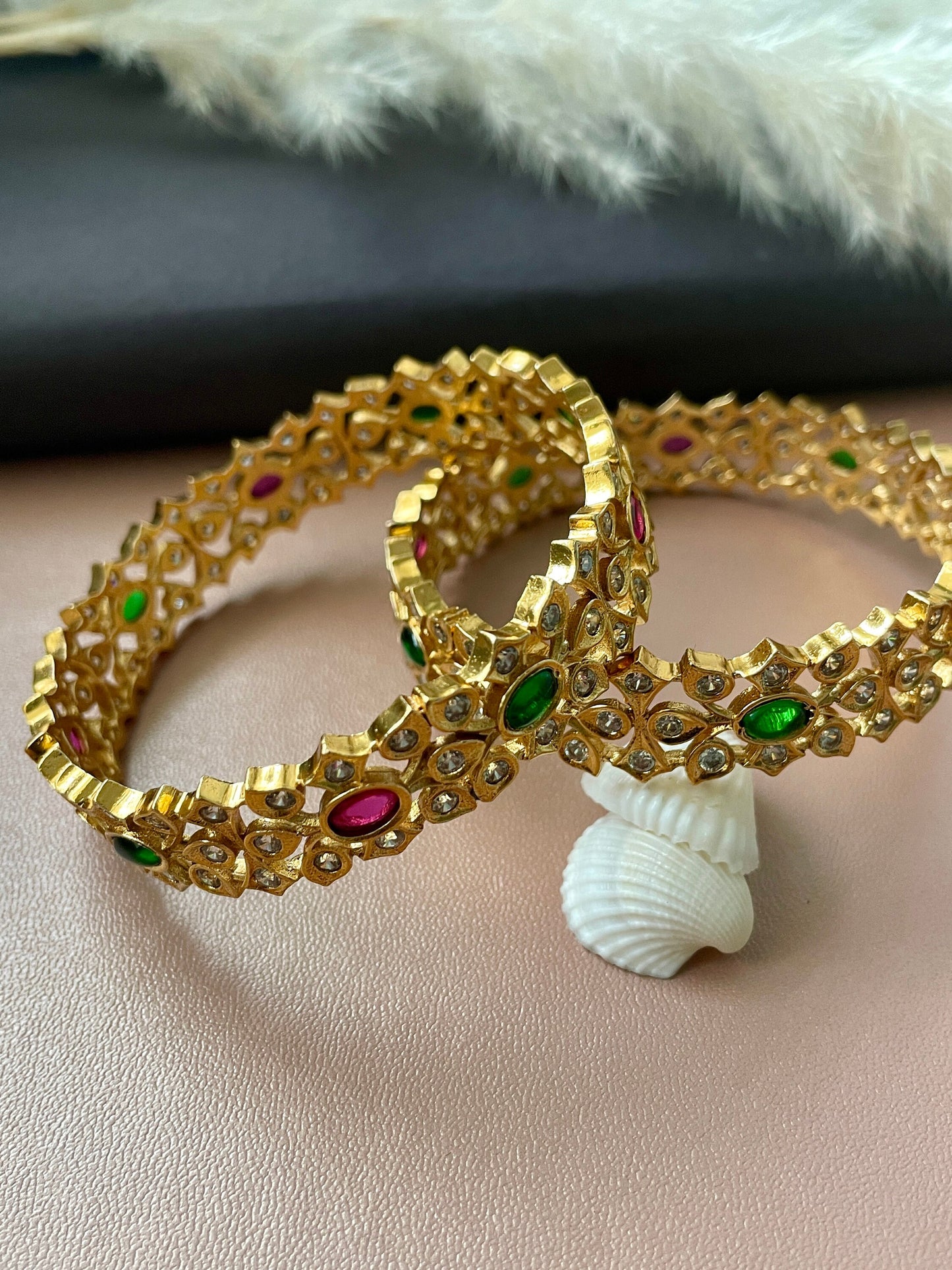 Kemp Stone Gold Plated Bangles: South Indian Temple Jewelry