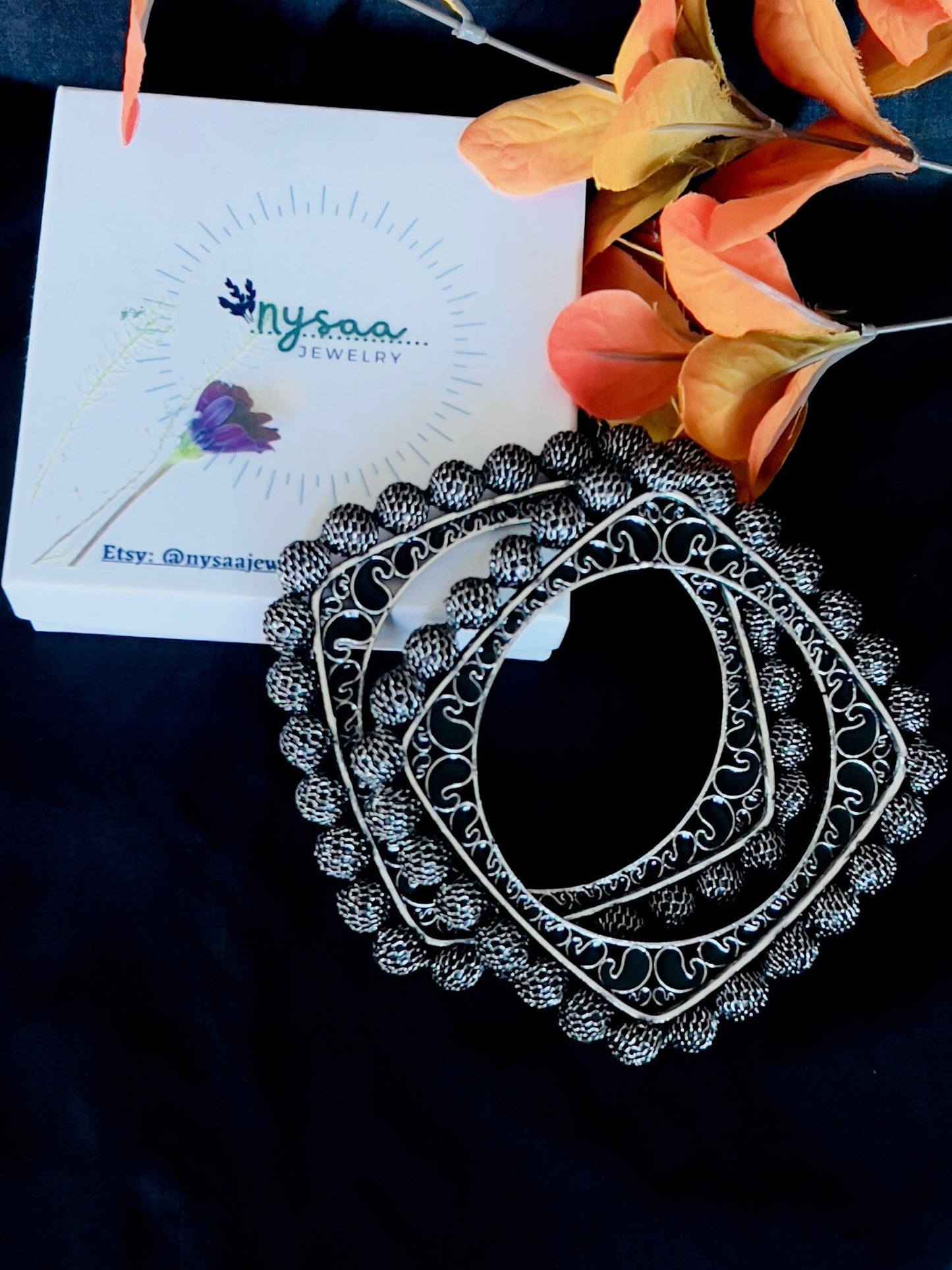 Black Oxidized Bangle Set: German Silver Adjustable Cuff