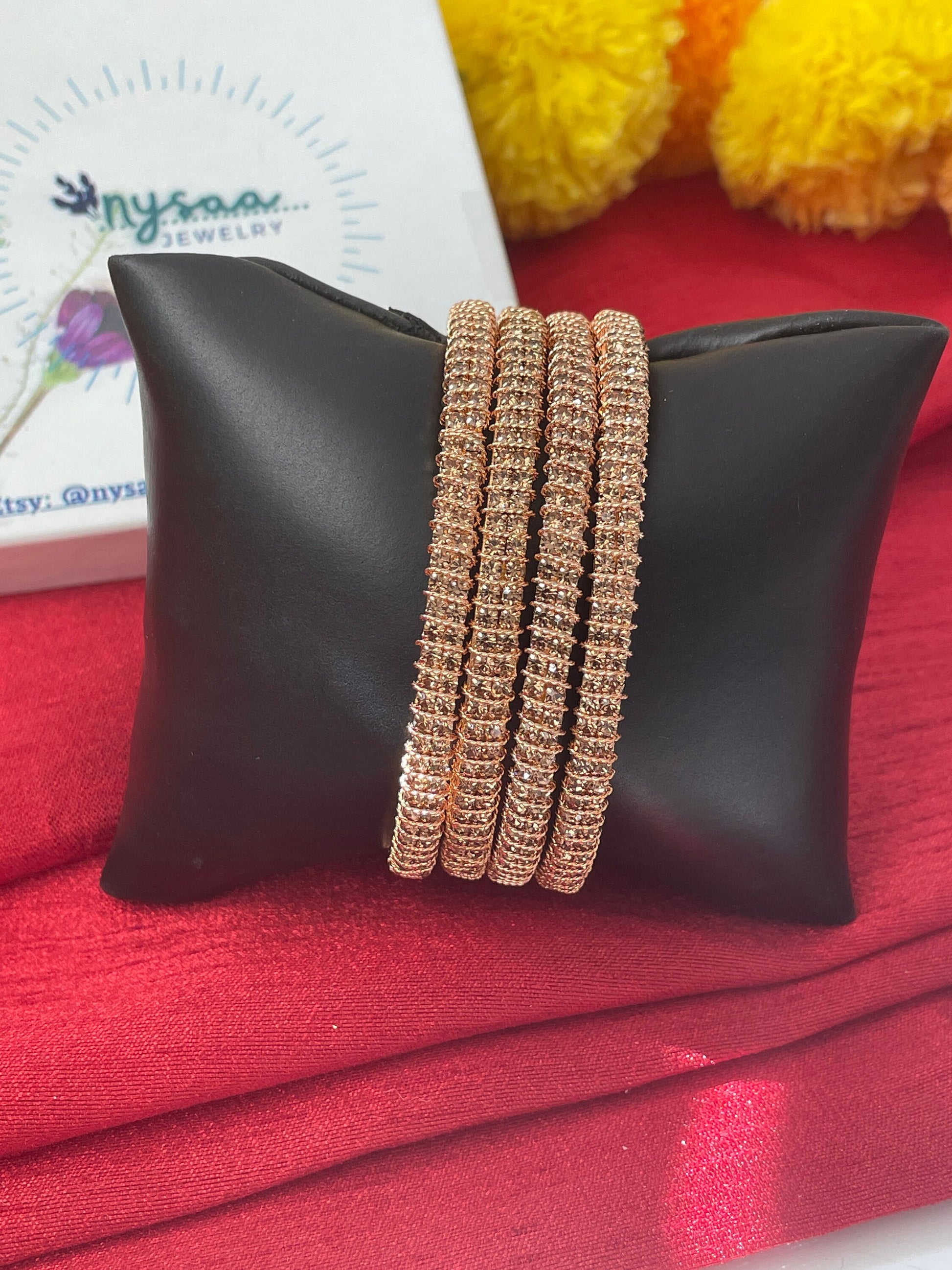 Gold plated stone bangles in Bronze color