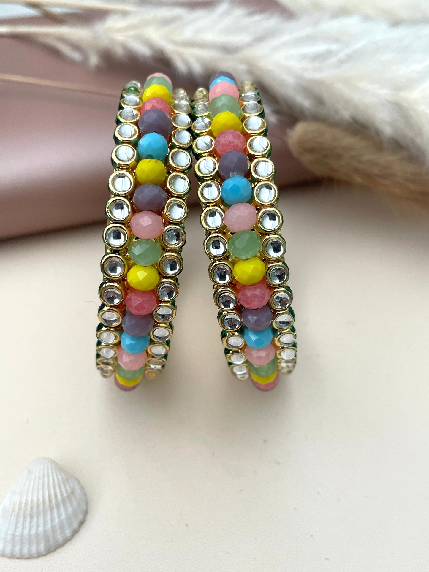 Kundan Bangles: Indian Gold Plated Multicolored Bead Jewelry