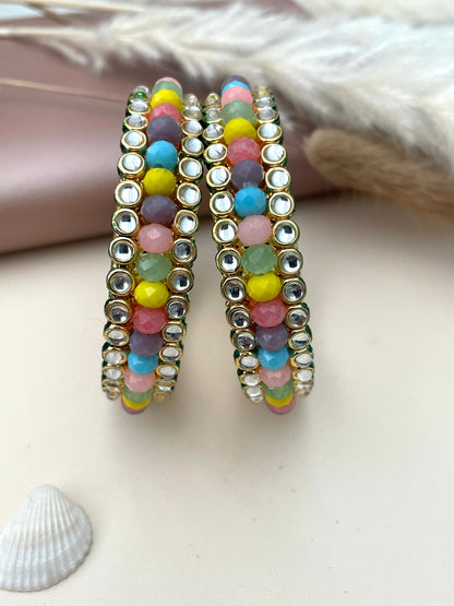 Kundan Bangles: Indian Gold Plated Multicolored Bead Jewelry