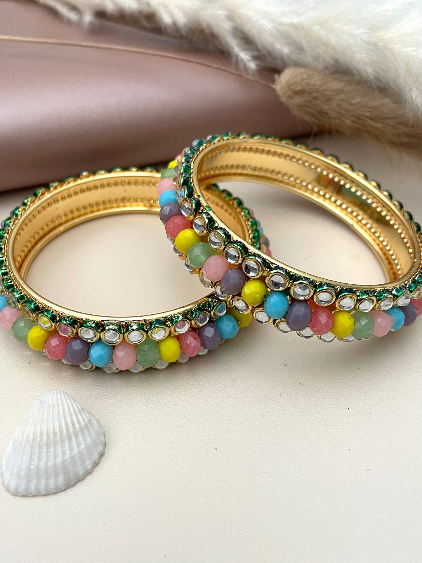 Kundan Bangles: Indian Gold Plated Multicolored Bead Jewelry