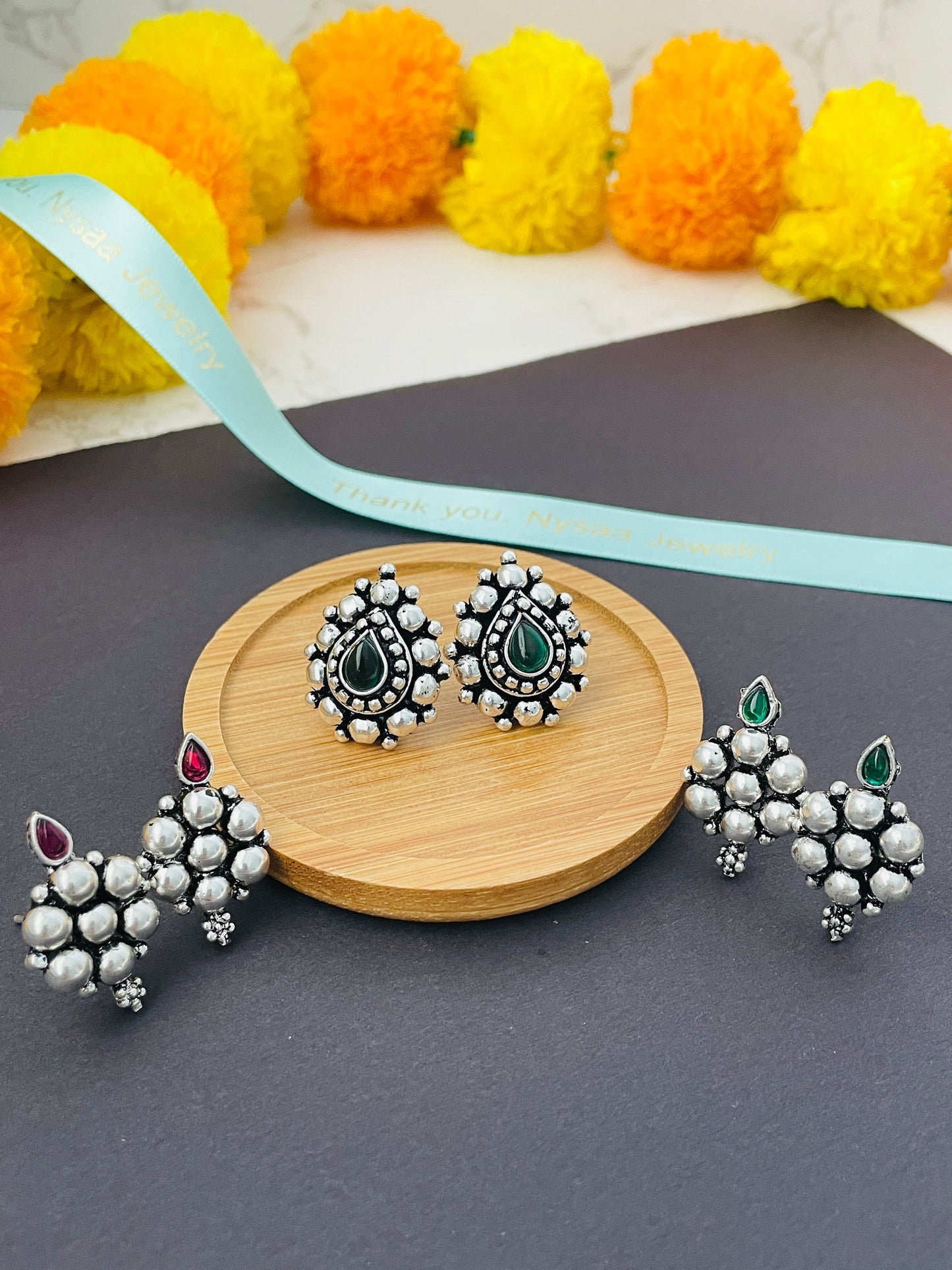 Kemp Stud Earrings: Silver Lookalike, Indian Oxidized Jewelry