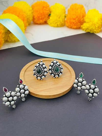 Kemp Stud Earrings: Silver Lookalike, Indian Oxidized Jewelry