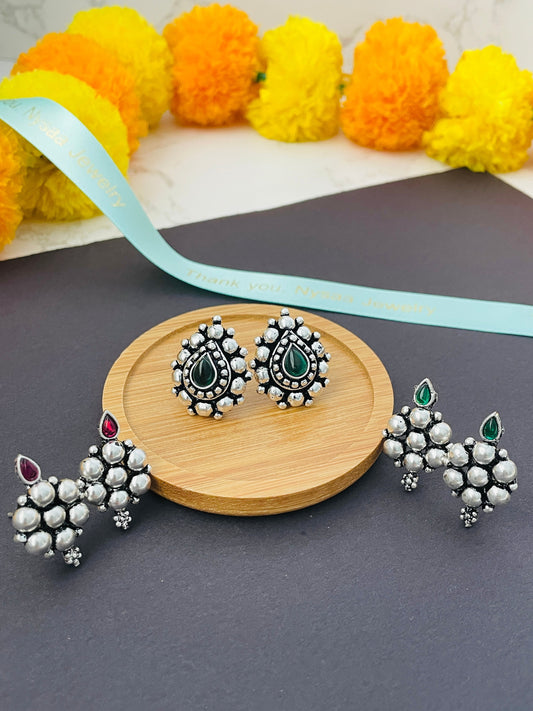 Kemp Stud Earrings: Silver Lookalike, Indian Oxidized Jewelry