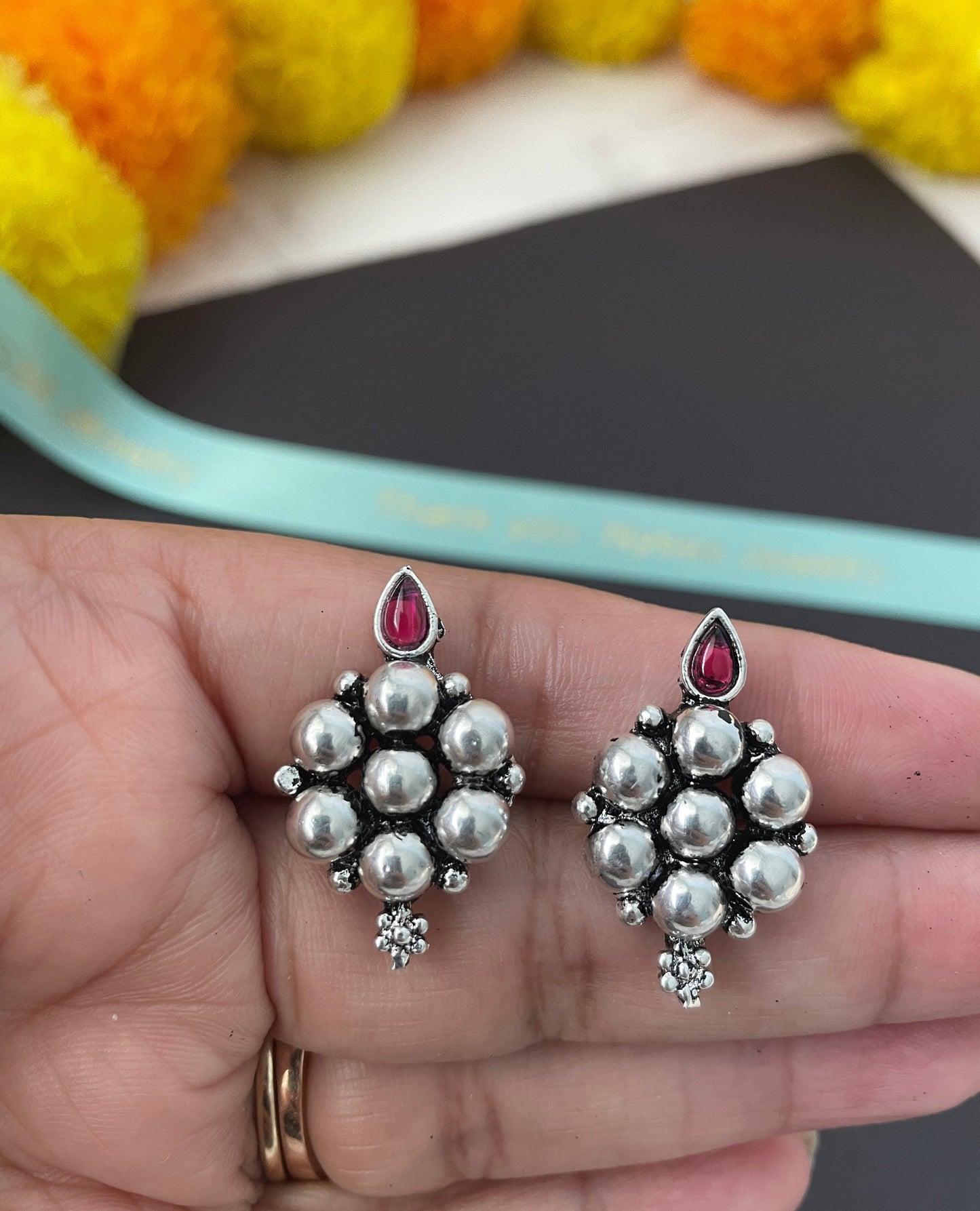 Kemp Stud Earrings: Silver Lookalike, Indian Oxidized Jewelry