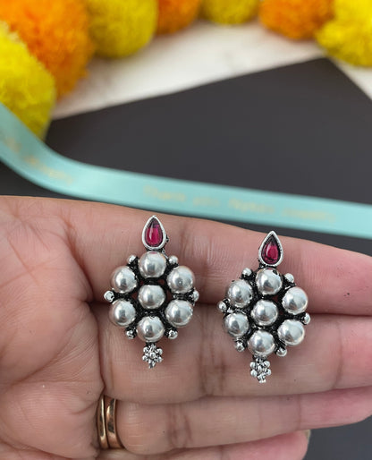Kemp Stud Earrings: Silver Lookalike, Indian Oxidized Jewelry