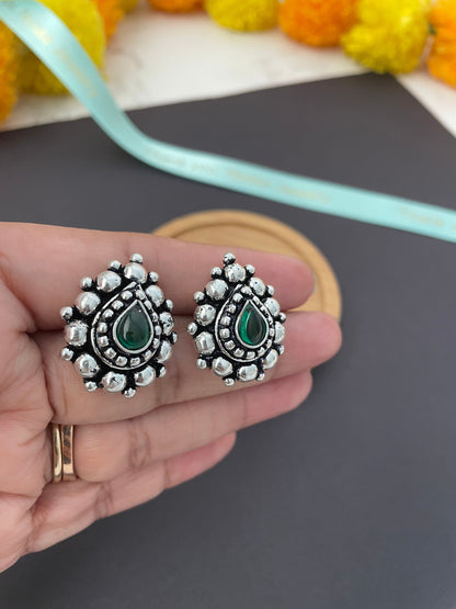 Kemp Stud Earrings: Silver Lookalike, Indian Oxidized Jewelry