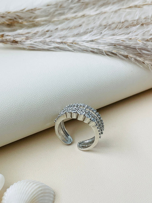Indian cubic zirconia rhodium plated ring | Statement AD rings | Trendy party wear jewelry