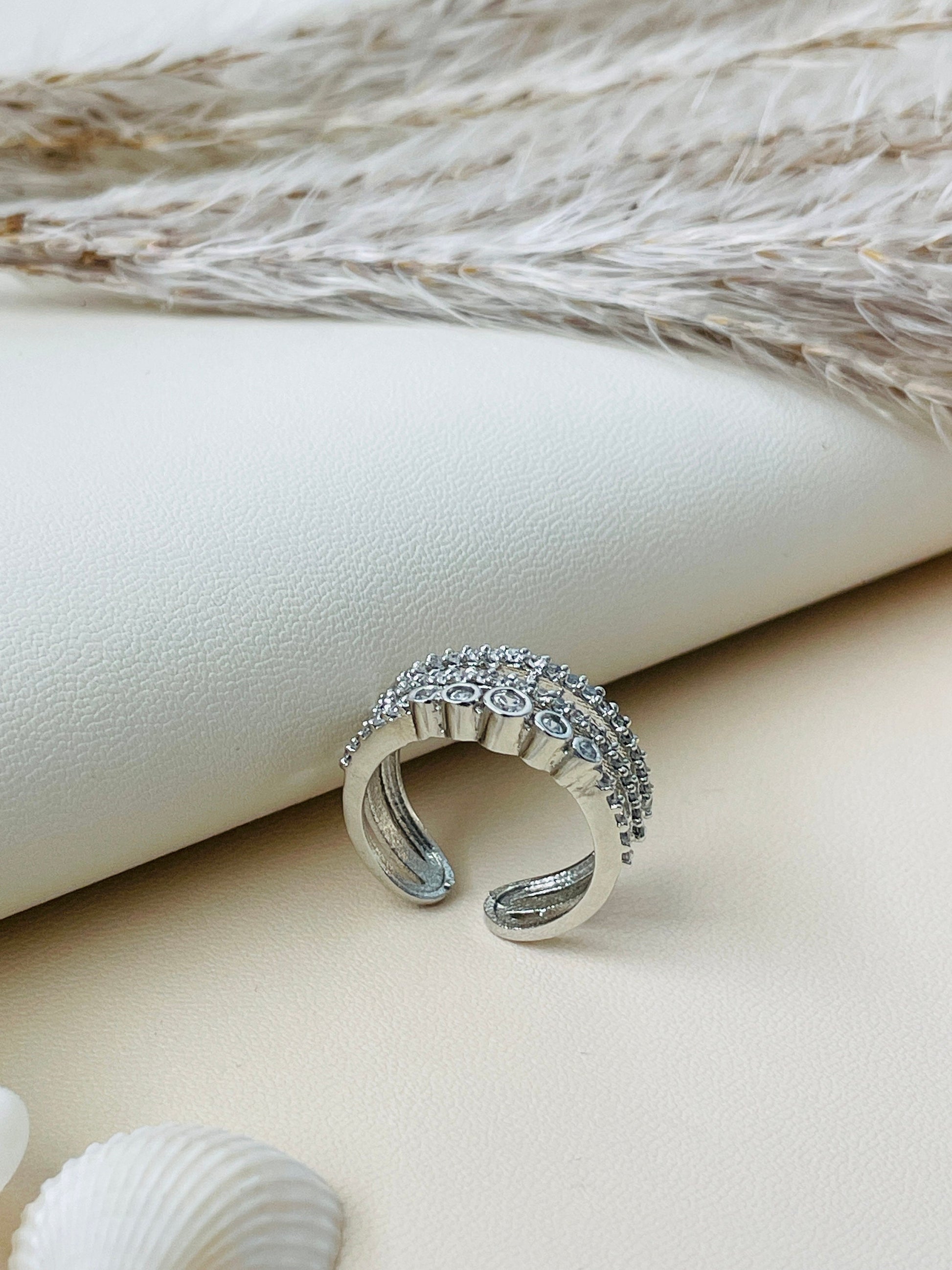 Indian cubic zirconia rhodium plated ring | Statement AD rings | Trendy party wear jewelry