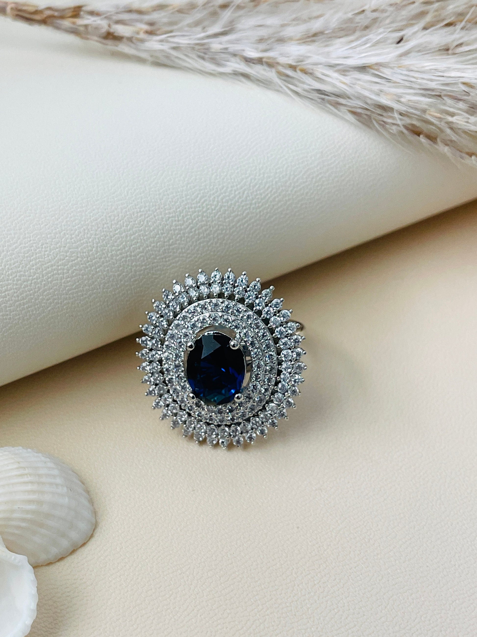 Indian cubic zirconia rhodium plated ring | Statement AD rings | Trendy party wear jewelry