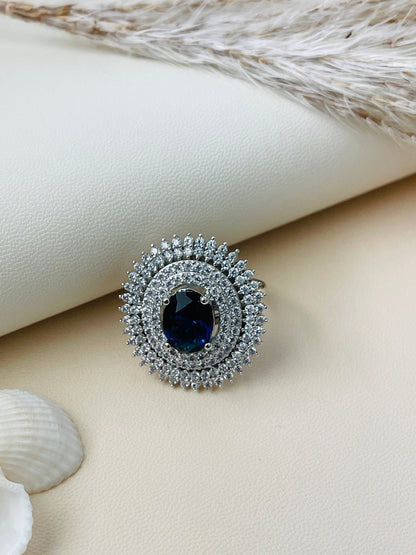 Indian cubic zirconia rhodium plated ring | Statement AD rings | Trendy party wear jewelry