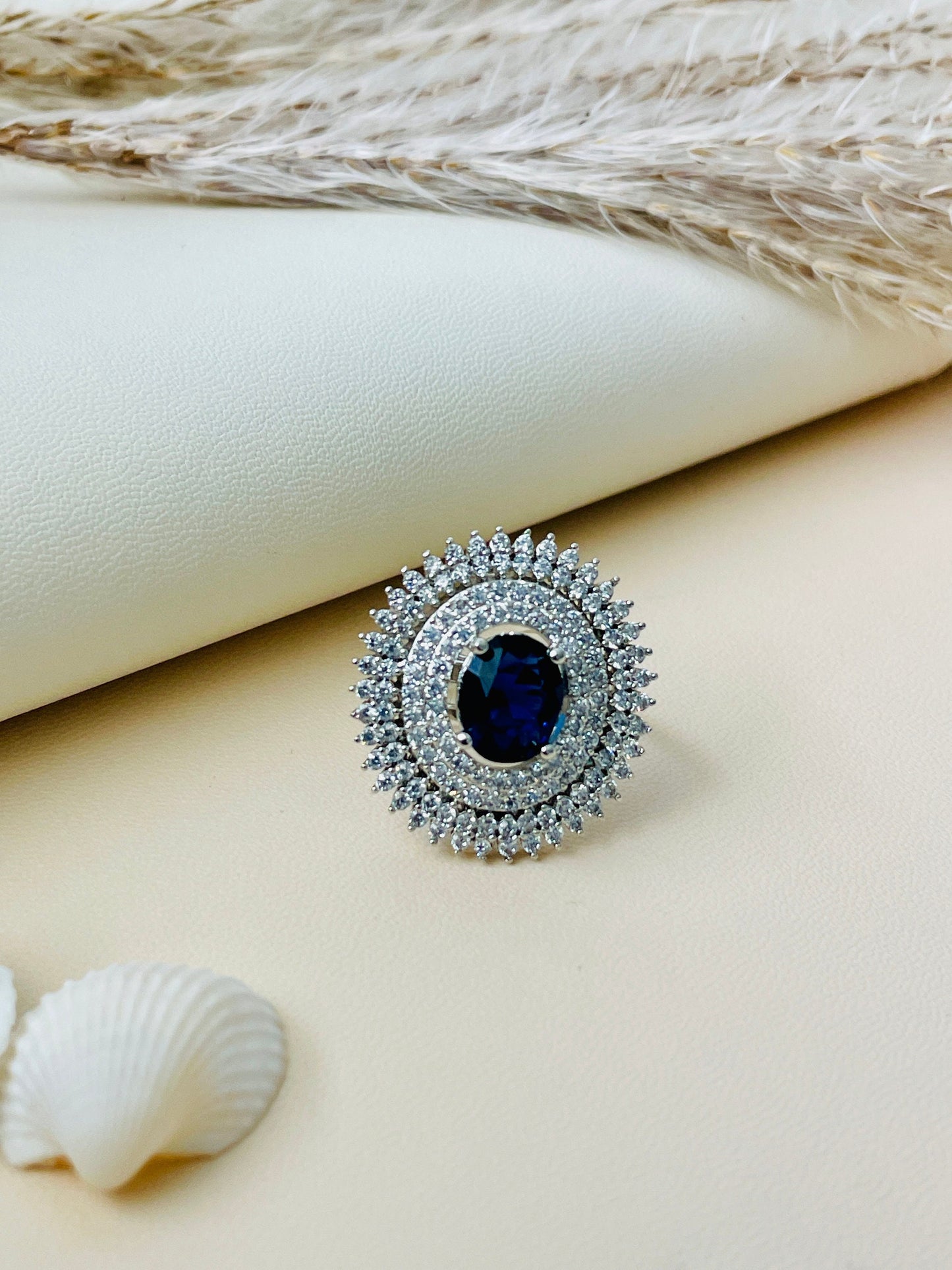 Indian cubic zirconia rhodium plated ring | Statement AD rings | Trendy party wear jewelry