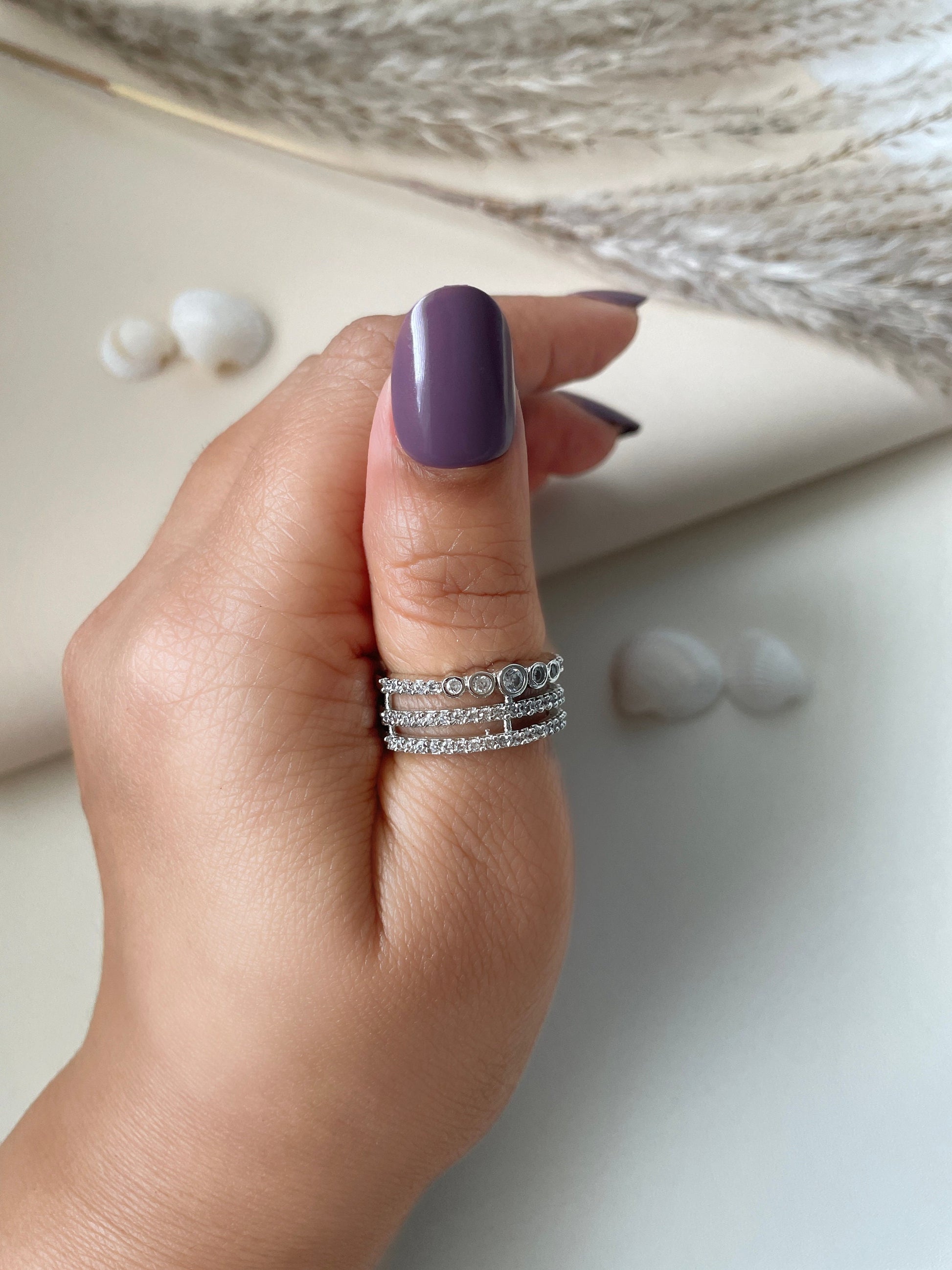 Indian cubic zirconia rhodium plated ring | Statement AD rings | Trendy party wear jewelry